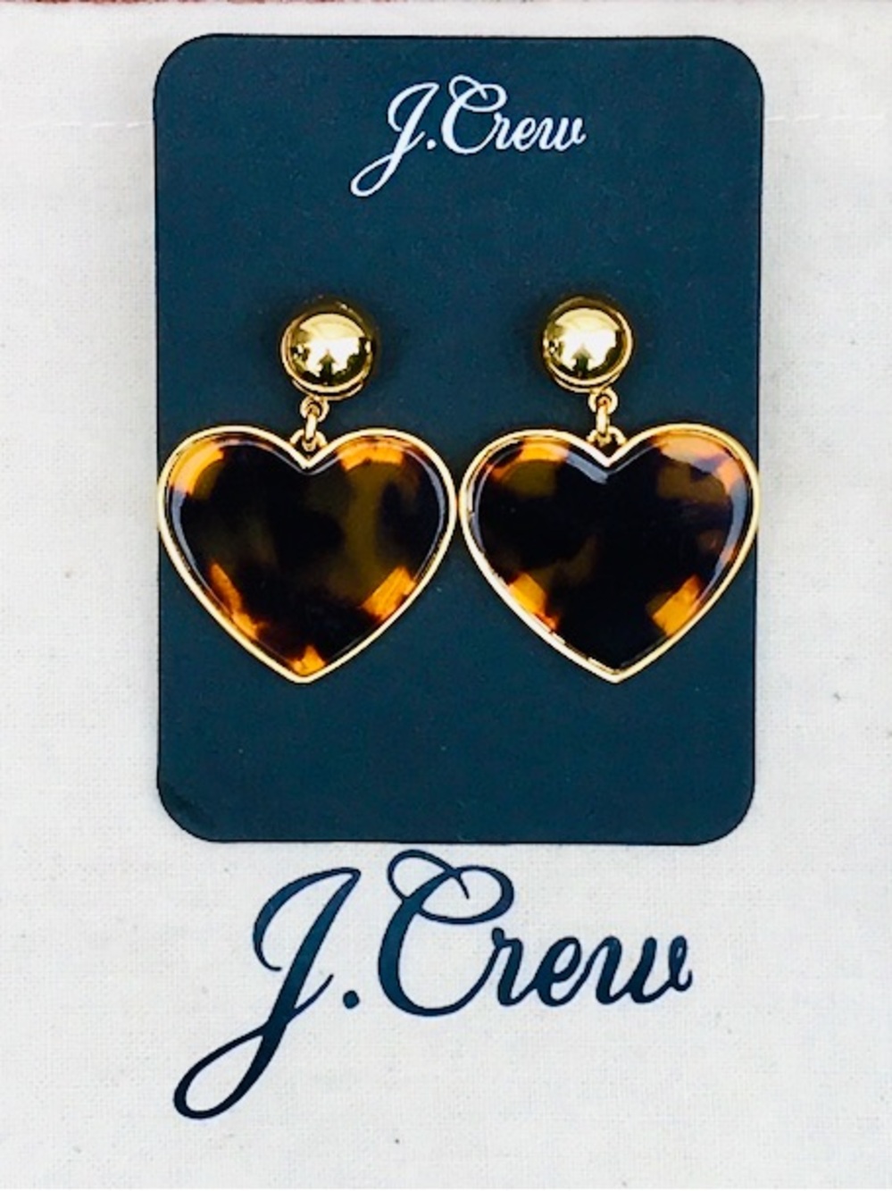 J. Crew Tortoise Heart Drop Earrings in Brown and Gold NWT